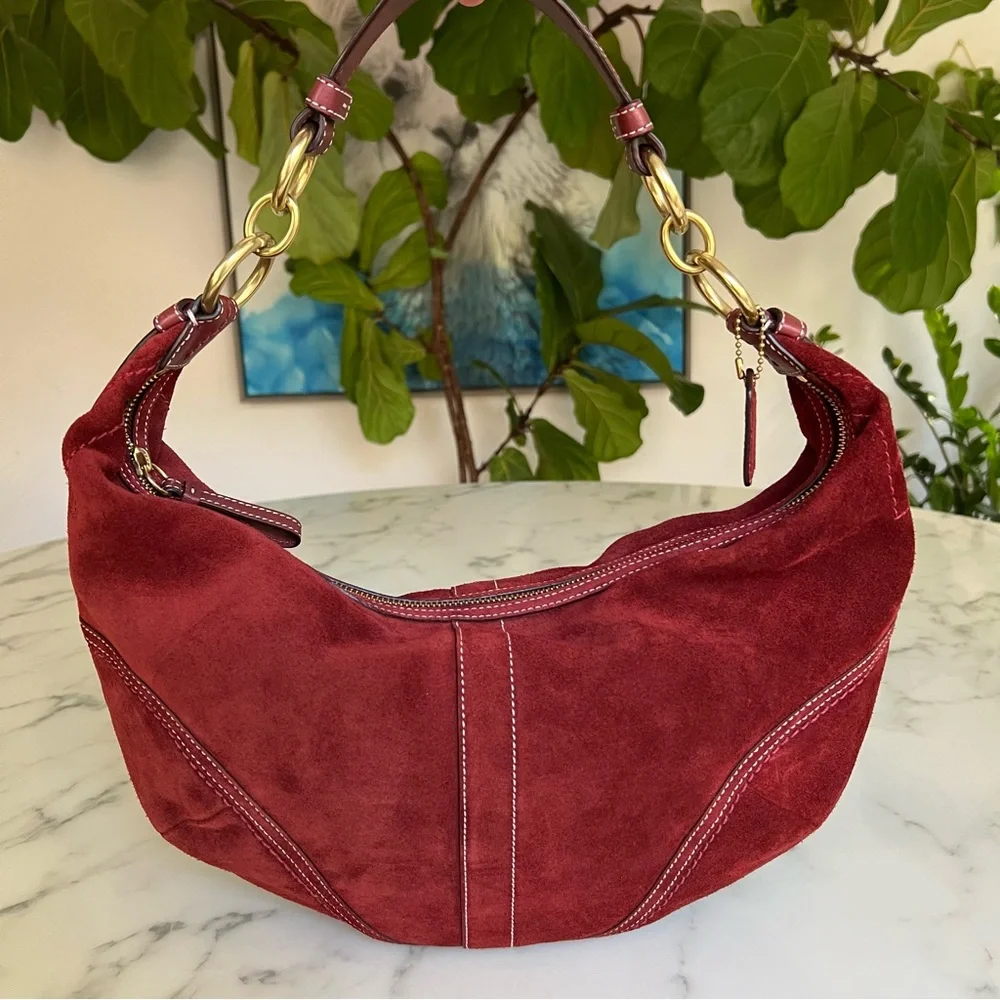 COACH Y2K Vintage Soho Suede Large Hobo Bordeaux Burgundy Shoulder Bag 10058